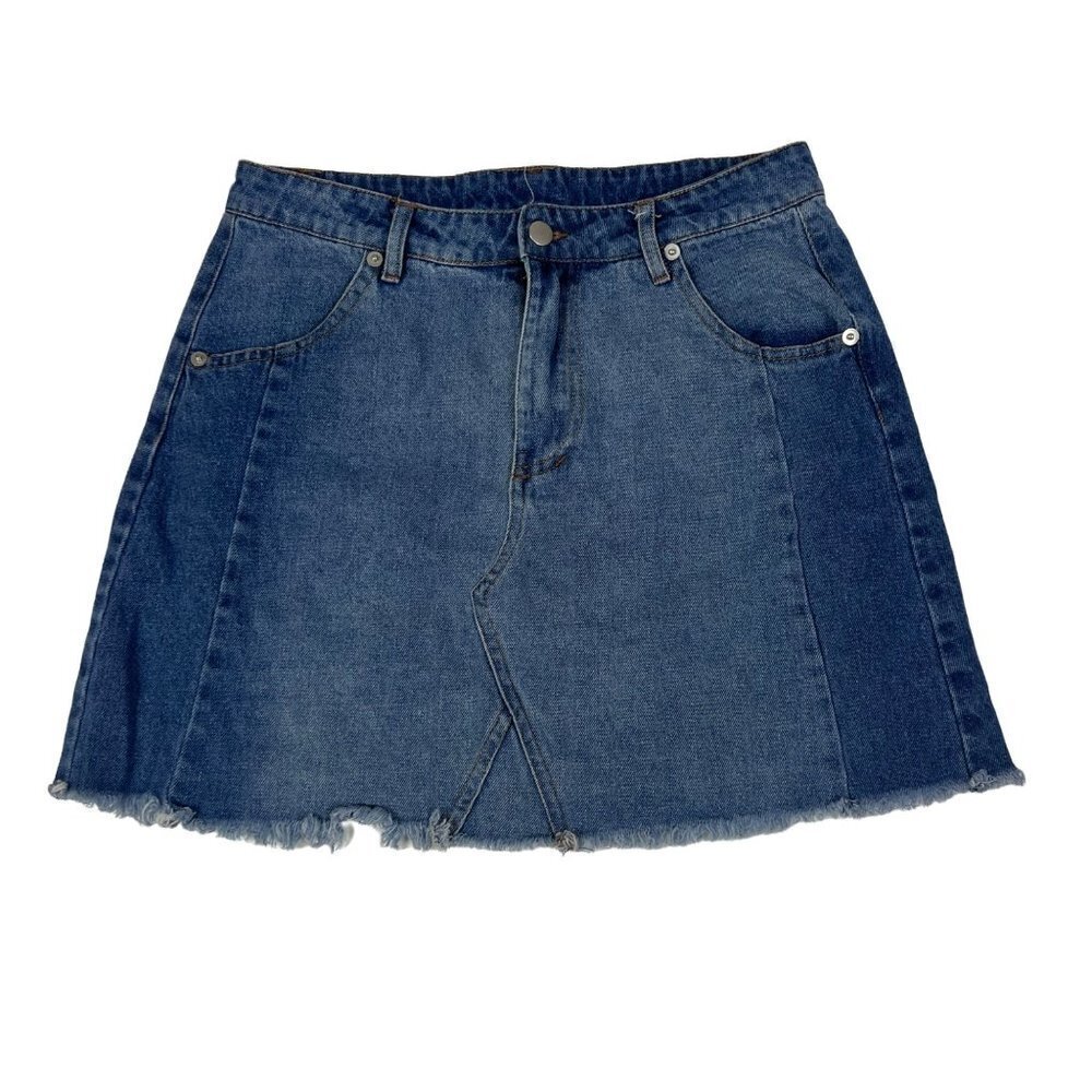 𝅺ALTAR'D State Denim Jean Mini Skirt Frayed Hem size Small